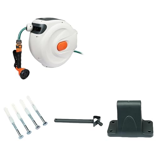 角型 散水ホース 30m 屋外 ホースリール 自動巻取 180度回転 ノズル